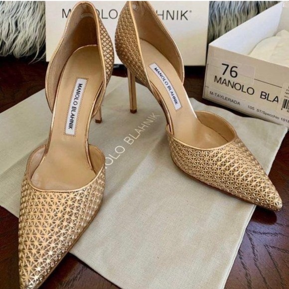 Manolo Blahnik Gold Textured Pump 8.5 US π - Picture 1 of 9